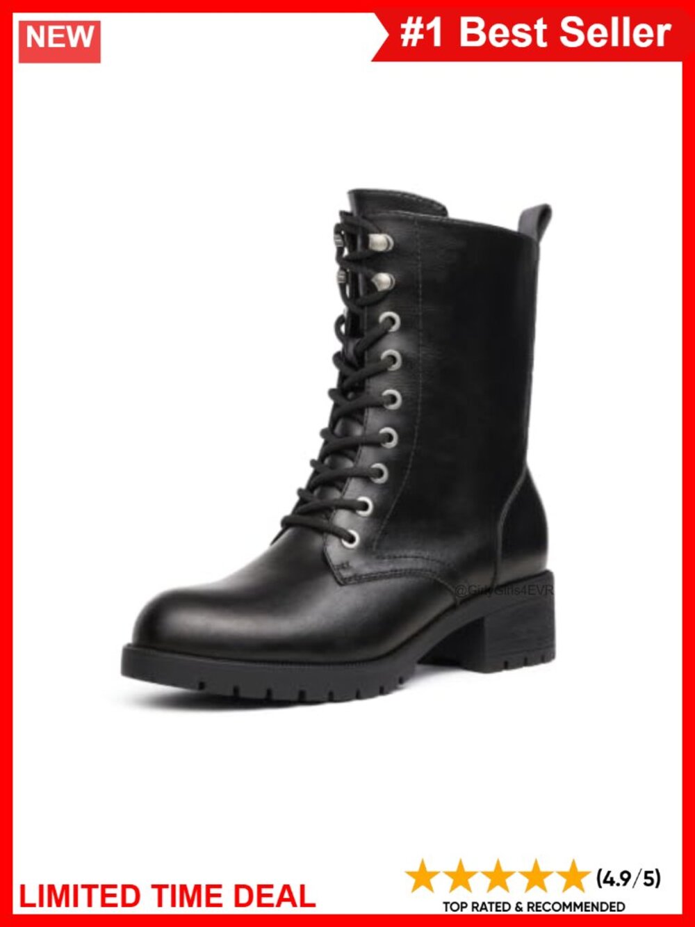 Faux Leather Lace-Up Combat Boots Mid-Calf Military Winter Boot